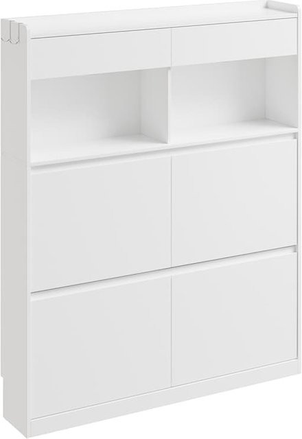 SoBuy Schuhschrank Weiß mit Schuhkipper und 2 Schubladen, minimalistisches Design, B/T/H: 98 x 19 x 120 cm - Bild 1