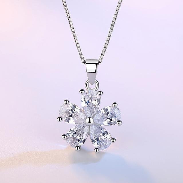 Halskette mit Anhänger, 925 Silber, Zirkonia, Blumen, Damen, gray - Bild 1