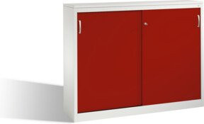 C+P Akten-Sideboard Acurado mit Schiebetüren und Schloss, Front Rubinrot, Korpus Lichtgrau, H: 120 cm, B: 160 cm, T: 40 cm - Bild 1