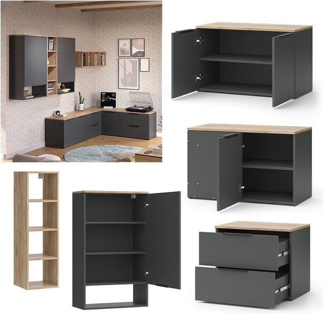 Vicco Wohnwand Wido in Anthrazit und Eiche, 9-teiliges Set für dein Wohnzimmer - Bild 1