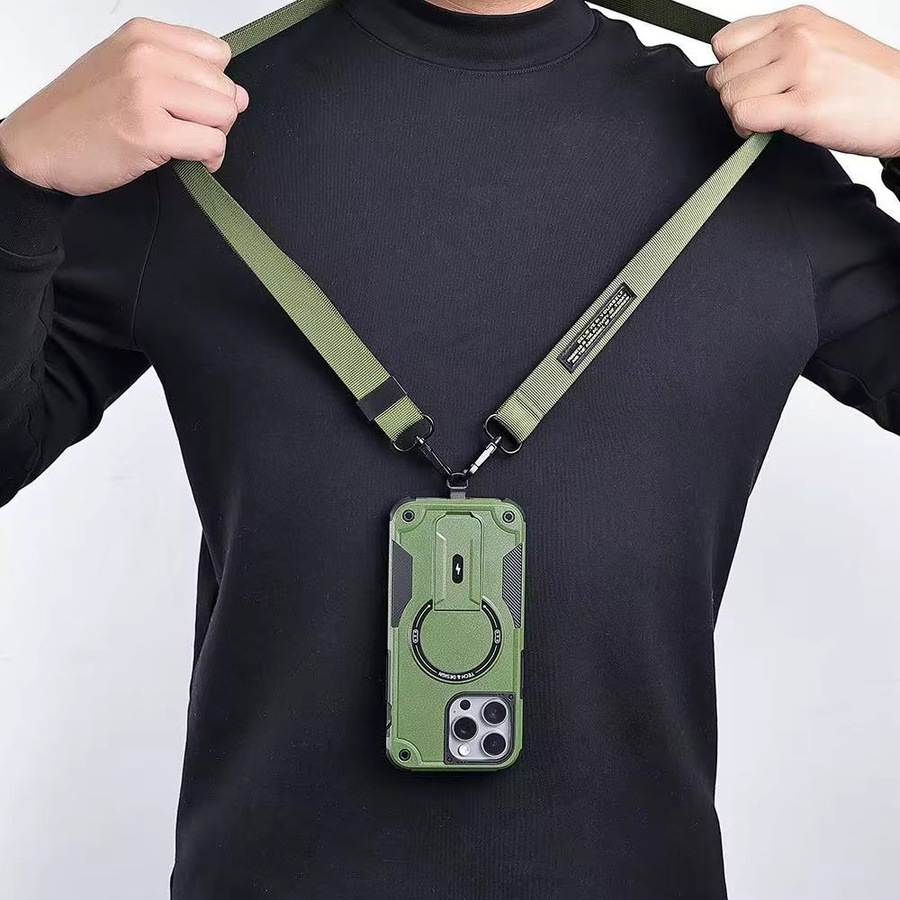 Xeber Crossbody-Magnethalter-Hülle für iPhone 17, 16, 15, 14, 13, 12 Pro Max Plus in Grau mit Anti-Fall-Schutz und Hartschale - Bild 3