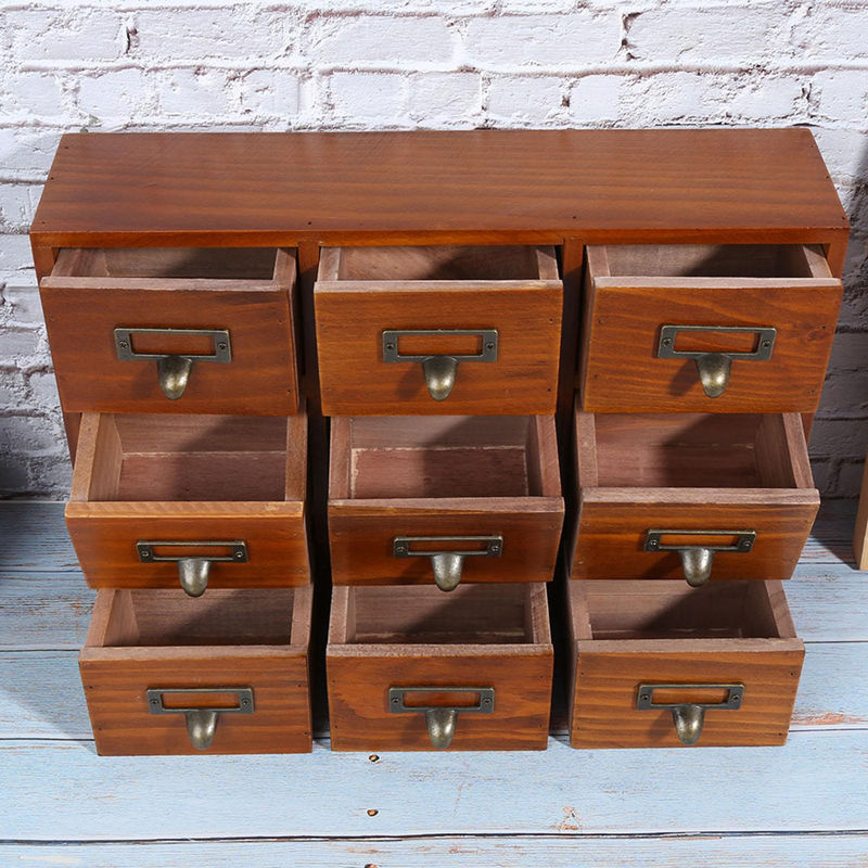 Neoglint Vintage Holz Desktop Storage Box in Braun mit mehreren Schubladen für Schmuck und Zubehör - Bild 2