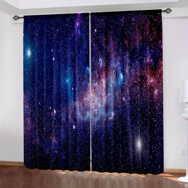 Yiran Furniture Galaxy Shining Stars Vorhänge mit Sternen-Print, 2er-Set, semi-transparent, Polyester, Breite: 70 cm, Höhe: 165 cm - Bild 1