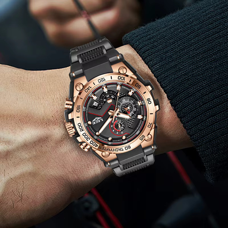 LIGE Chronograph Quarzuhr, Silikon, Blau, Herren - Bild 5