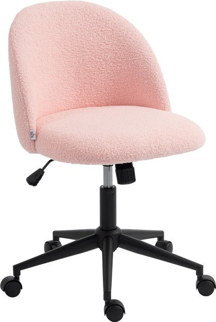 HOMCOM Schreibtischstuhl in Rosa mit Teddyfleeceoptik, höhenverstellbarer Bürostuhl mit Wippfunktion und Rollen - Bild 1