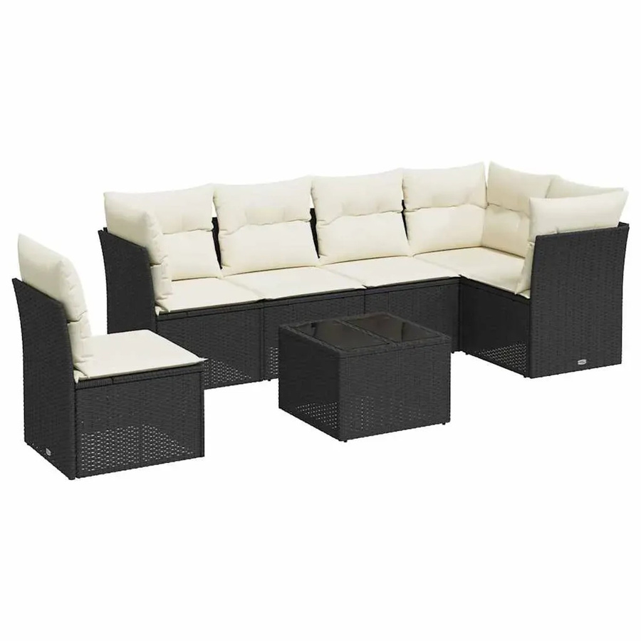 vidaXL 7-teilige Garten-Sofagarnitur in L-Form aus Poly-Rattan in Schwarz mit Sitzkissen und Stauraum - Bild 2