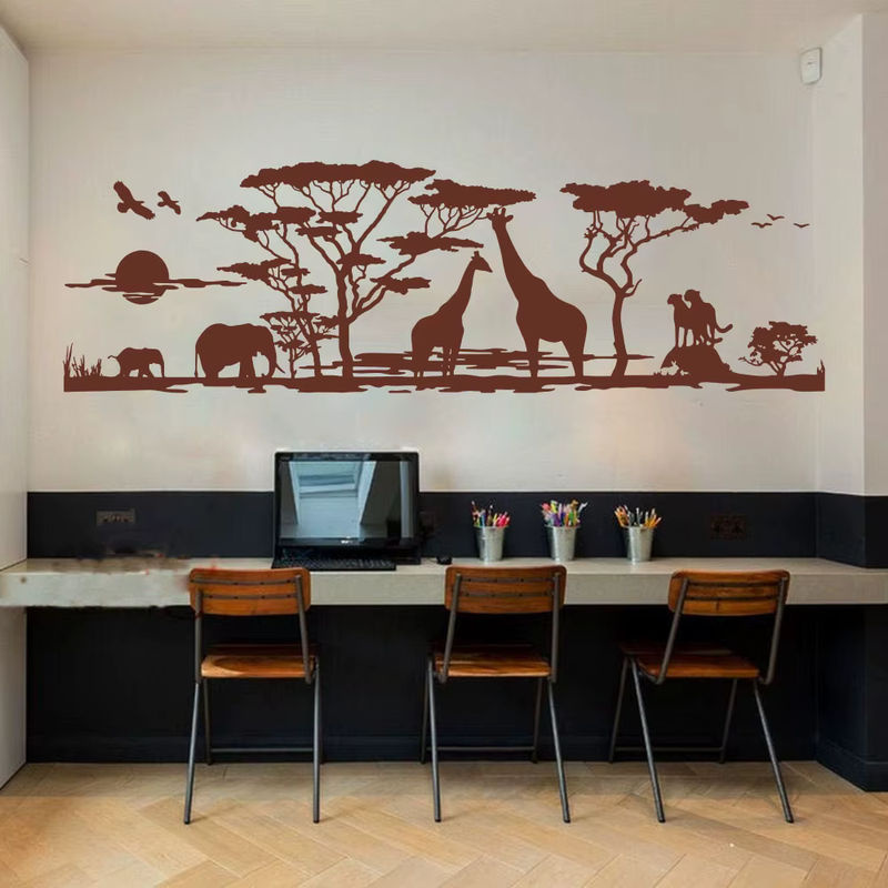 Duruibom Wandtattoo Afrika Savannah Tiere mit Giraffe, Elefant und Vogel in Rot und Schwarz für Kinderzimmer, Wohnzimmer und Schlafzimmer - Bild 3