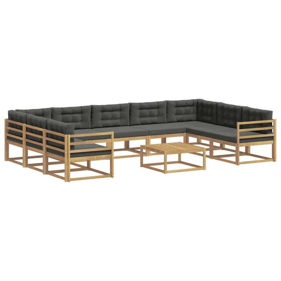 vidaXL Outdoor-Sofagarnitur in U-Form aus Akazienholz mit 10 Kissen in Anthrazit und Weiß - Bild 2