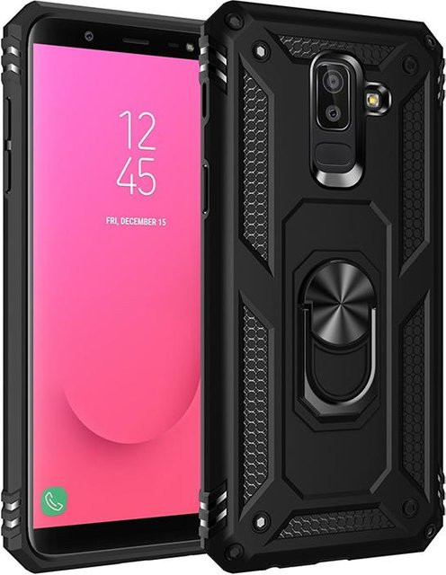 Stoßfeste Panzerhülle für Samsung Galaxy J8 J6 Plus A6 A7 A8 Plus mit Magnet-Auto Halterung und Ring in Schwarz - Bild 1