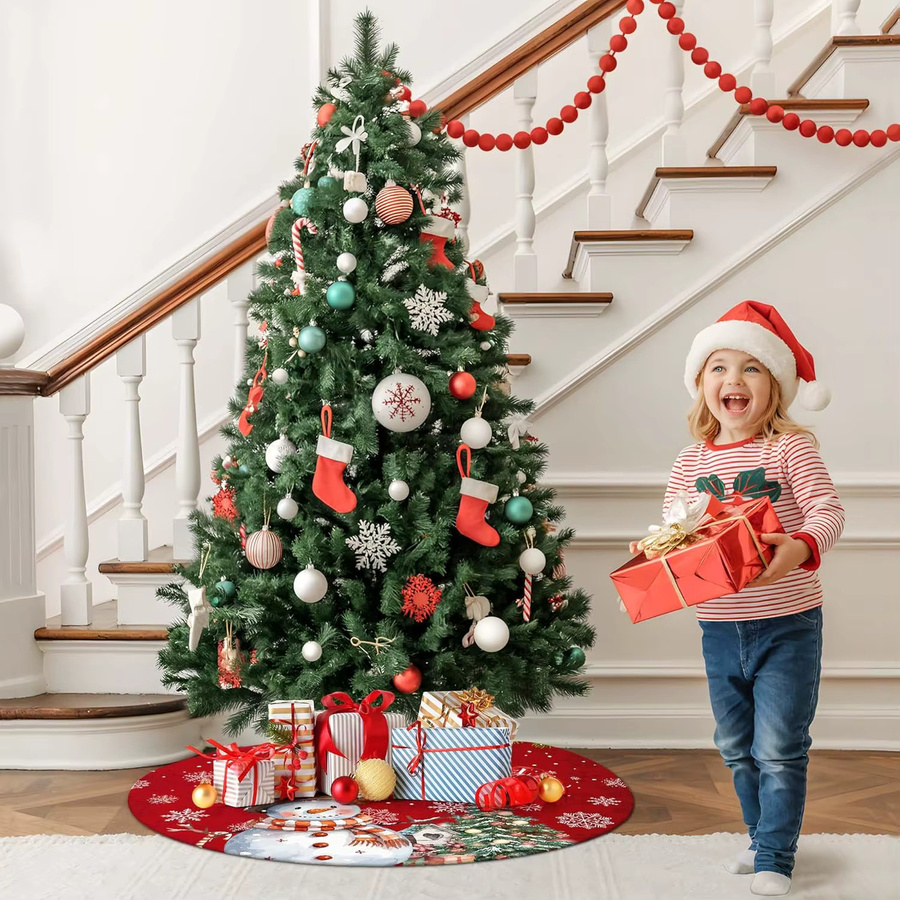 VIKAMA Weihnachtsbaum Rock Schneemann als textile Weihnachtsbaum Matte für deine Winterparty und Weihnachtsdekoration - Bild 5
