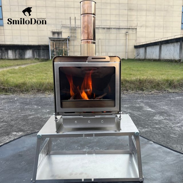 SmiloDon Mini tragbarer Holzofen in Silber als Tisch-Campingkocher und Solo-Lagerfeuer für Outdoor-Einsätze - Bild 1