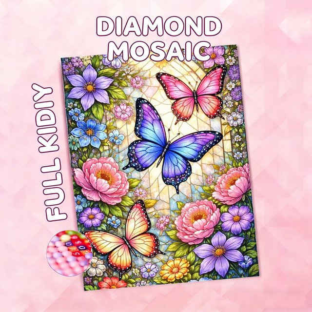 AZQSD Diamantkunst DIY Set Schmetterling und Rosenblüten in Multicolour mit runden und quadratischen Steinen B/H: 30 x 20 cm - Bild 1