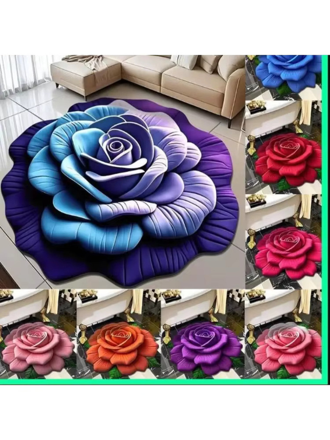VIKAMA Bodenmatte mit floralem Pfingstrosen-Design in Multicolour, weicher dekorativer Teppich für Schlafzimmer, Badezimmer und Wohnzimmer - Bild 5