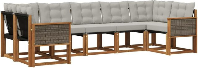 vidaXL Outdoor-Sofagarnitur L-Form aus Massivholz Akazie mit Textilene Stoff und Kissen in Hellgrau - Bild 1