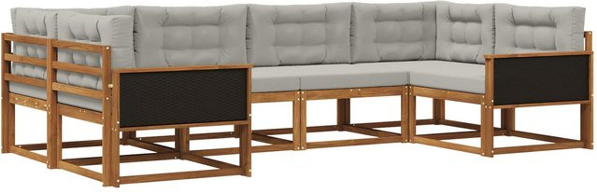 vidaXL Outdoor-Sofagarnitur aus Akazie mit 6-teiligem Set und Kissen in Natur und Hellgrau - Bild 1