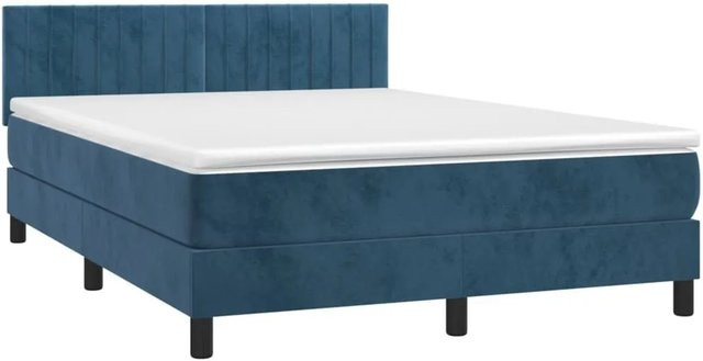 vidaXL Boxspringbett mit Matratze in Dunkelblau, Hybridbett aus Samt mit LED-Unterbettbeleuchtung und USB-Anschluss, B/T/H: 140 x 200 x 78 cm - Bild 1