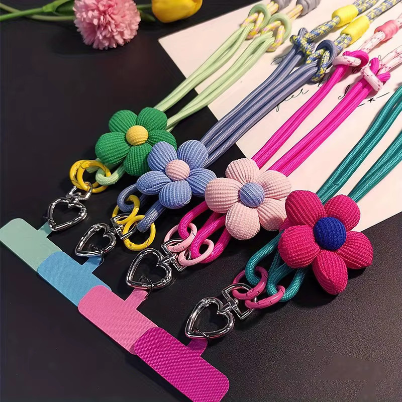 Handgefertigtes abnehmbares Handyband für Damen mit Blumenmuster in Pink und Multicolour aus Polyester - Bild 3