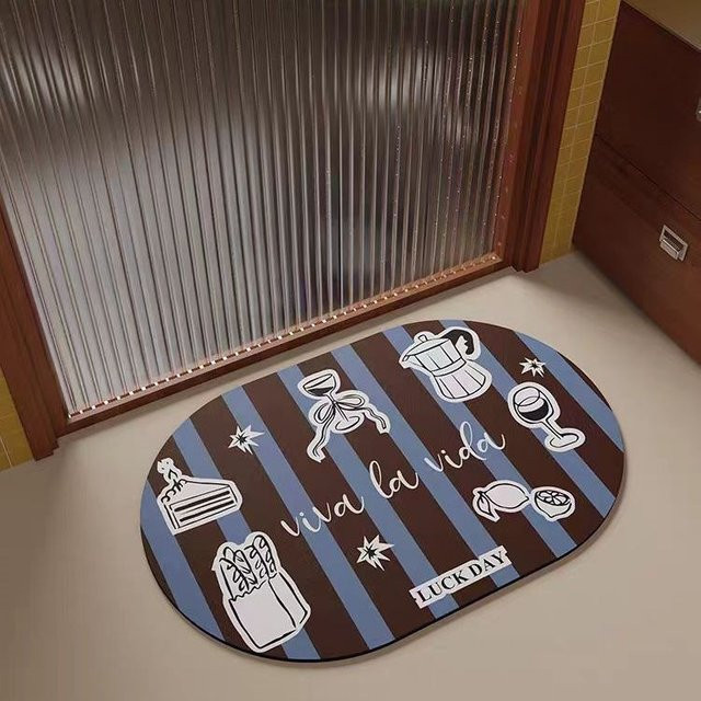 Schnelltrocknende Kieselgur-Badezimmermatte mit Cartoon-Design, rutschfest und antibakteriell, Blau, B/T: 60 x 40 cm - Bild 1