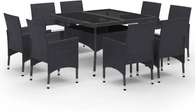 Furnicato 9-tlg Garten-Essgruppe aus Poly Rattan und Hartglas in Schwarz, Tisch B: 120 cm, T: 84 cm, H: 76 cm - Bild 1