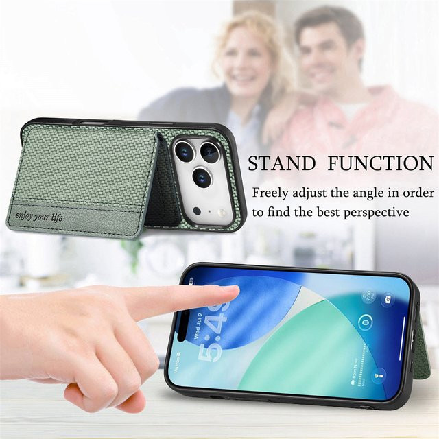 Carbon Faser Muster Karten-Wallet Flip-Schutzhülle für Apple iPhone Modelle in Braun - Bild 1