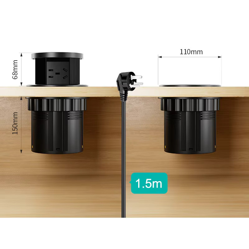 YNKA Multifunktionale 3-Loch-Tischsteckdose in Schwarz mit 15 W kabelloser Ladefunktion sowie USB und USB-C Anschlüssen für deinen Home-Office-Schreibtisch - Bild 3