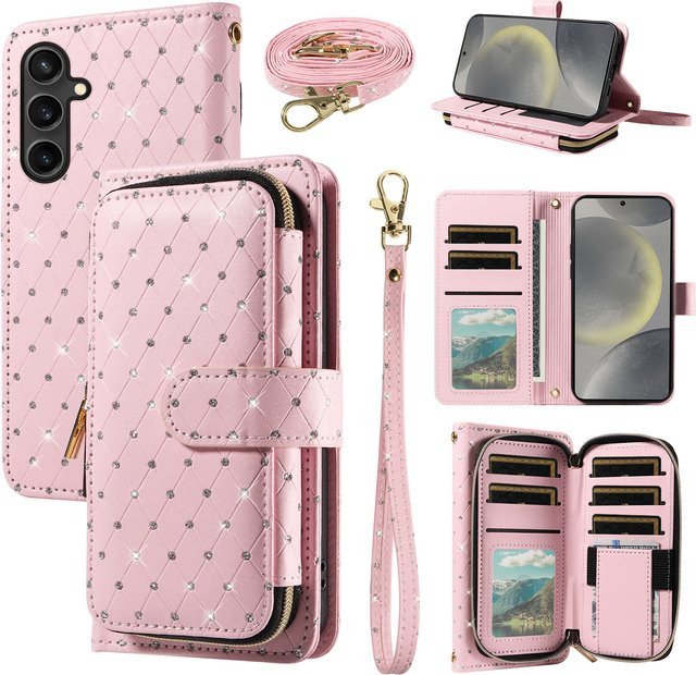 Flip Wallet Handyhülle für Samsung Galaxy mit Kreditkartensteckplatz in Pink - Bild 1