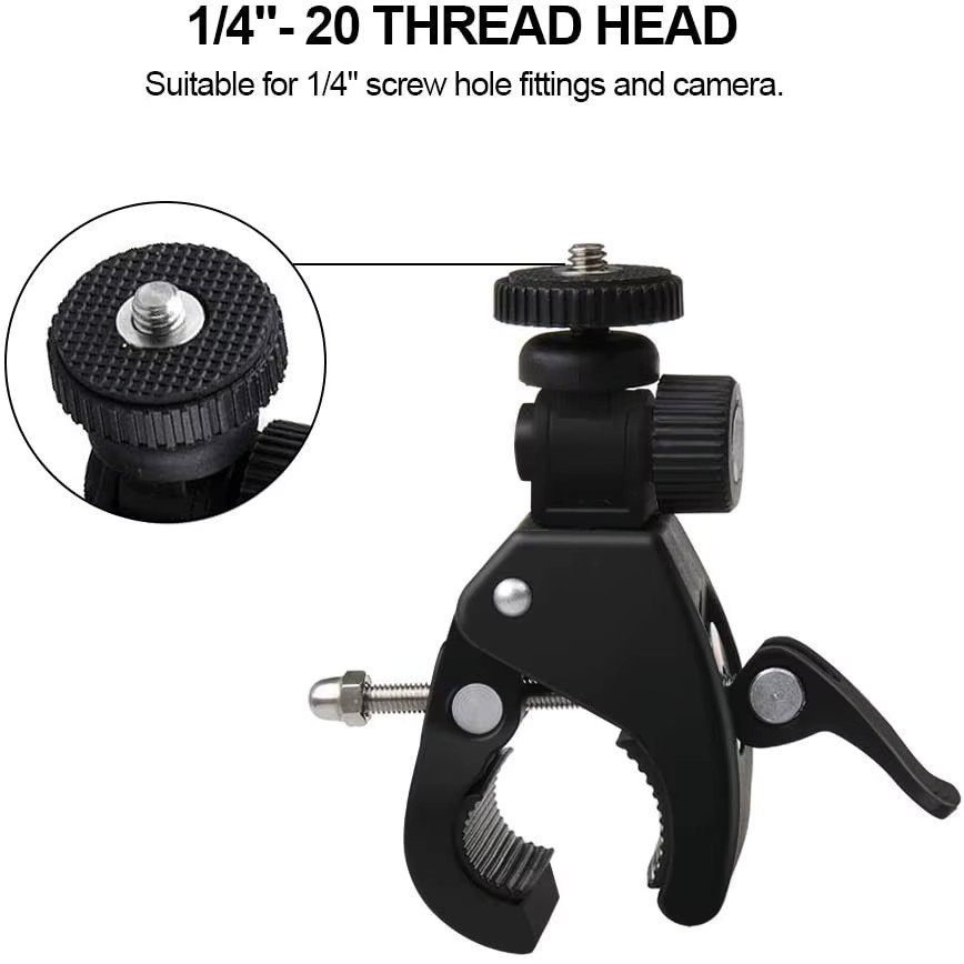 GoPro Universal Fahrradlenkerhalterung 360 Grad drehbar mit 1/4 Zoll Stativgewinde in Schwarz - Bild 3