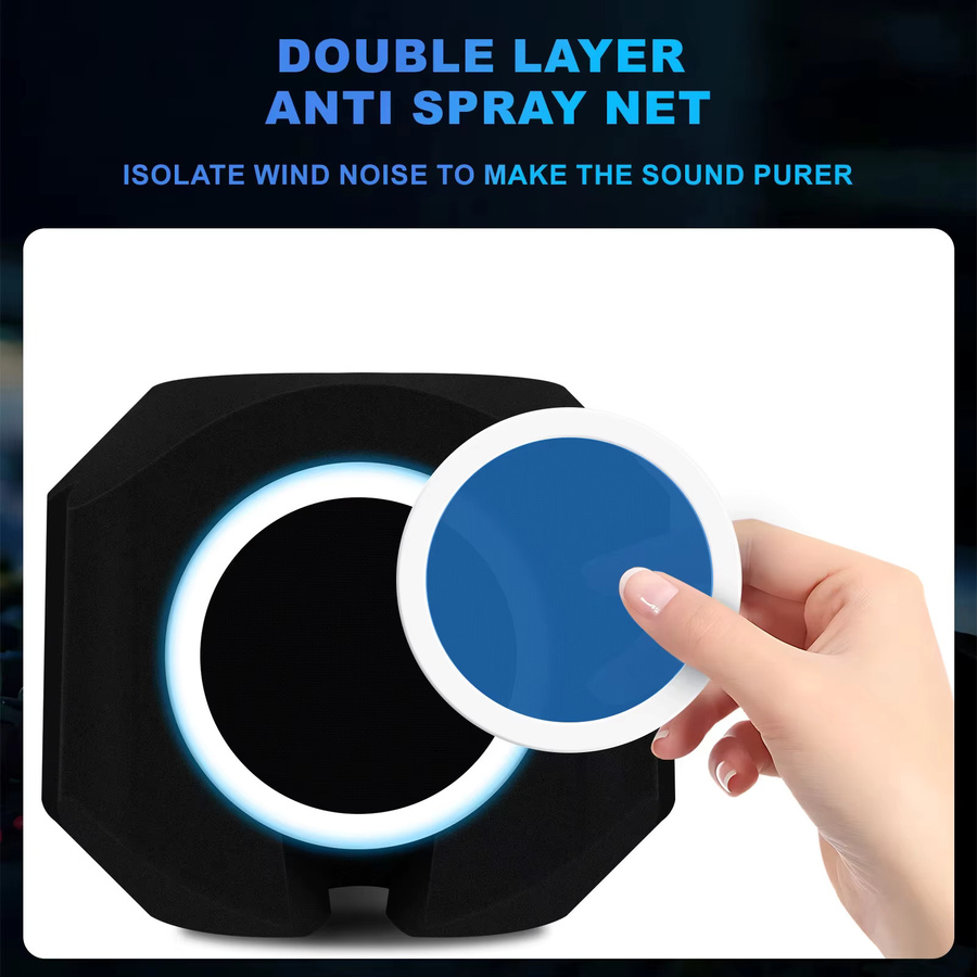 Akustischer Mikrofon-Pop-Filter mit schallabsorbierendem Schaumstoff als Windschutz und Gesangsisolationsball in Schwarz oder Blau - Bild 4
