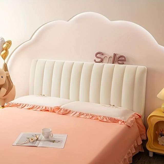 Gesteppter Kopfteilbezug aus weichem Plüsch und Samt in Beige, Breite: 100 cm, Höhe: 70 cm - Bild 1