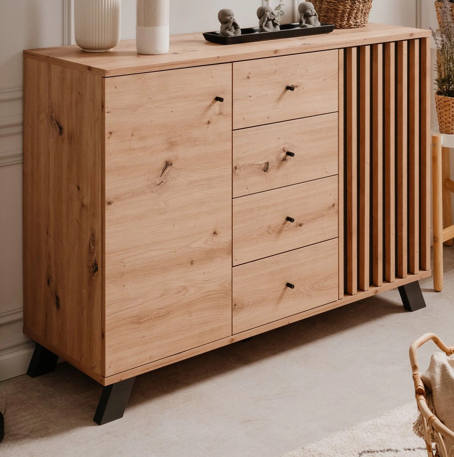 Furn.Design Kommode Madem Industrial im Design mit 3D-Lamellen aus Eiche Artisan und Anthrazit, Breite: 120 cm - Bild 1