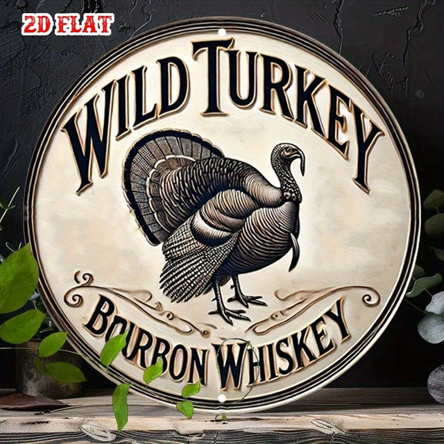 Rundes Metalldesign Wild Turkey Rustikales Wandbild aus Aluminium von Potdemiel, Durchmesser: 20 cm, Mehrfarbig - Bild 1
