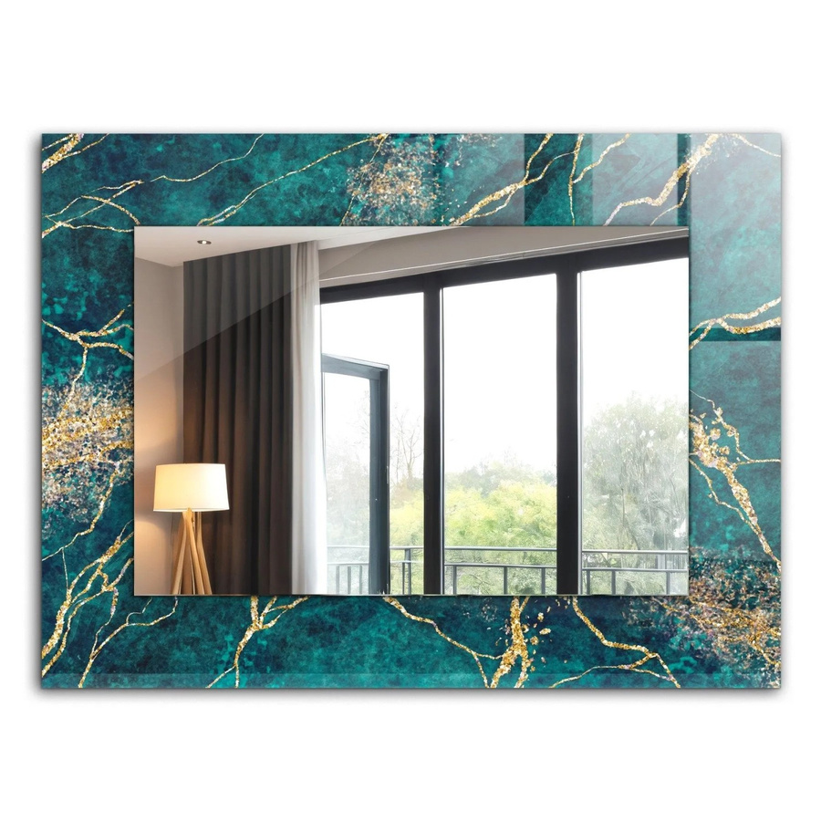 Tulup Wandspiegel mit grünem Marmor-Aufdruck, rechteckig, B: 80 cm, H: 60 cm - Bild 2