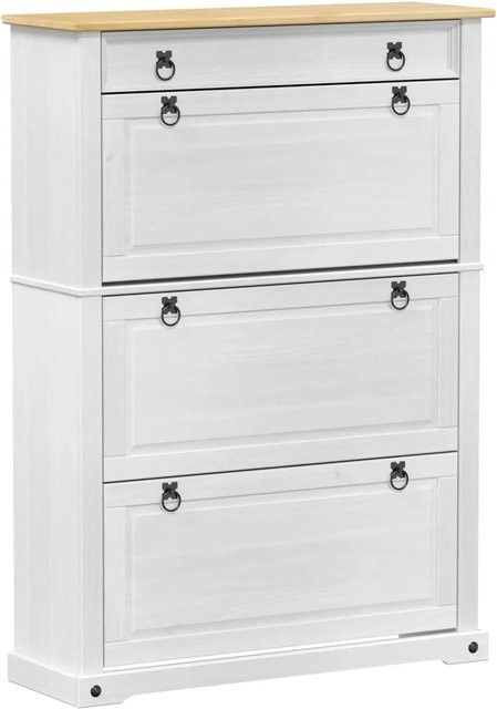 vidaXL Schuhschrank Corona aus massivem Kiefernholz in Weiß, rustikaler Design mit Türen und Schubladen, B/T/H: 99 x 32 x 138 cm - Bild 1