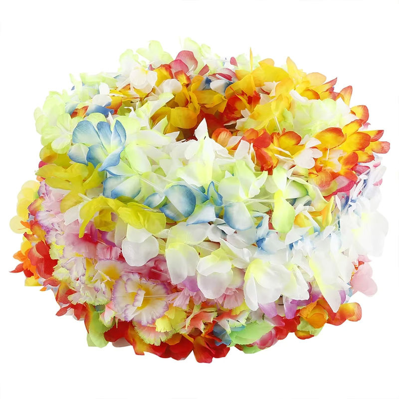 50 Stück Hawaiianische Blumen-Girlanden als tropische Halsketten für deine Strandparty Dekoration in Mehrfarbig - Bild 3