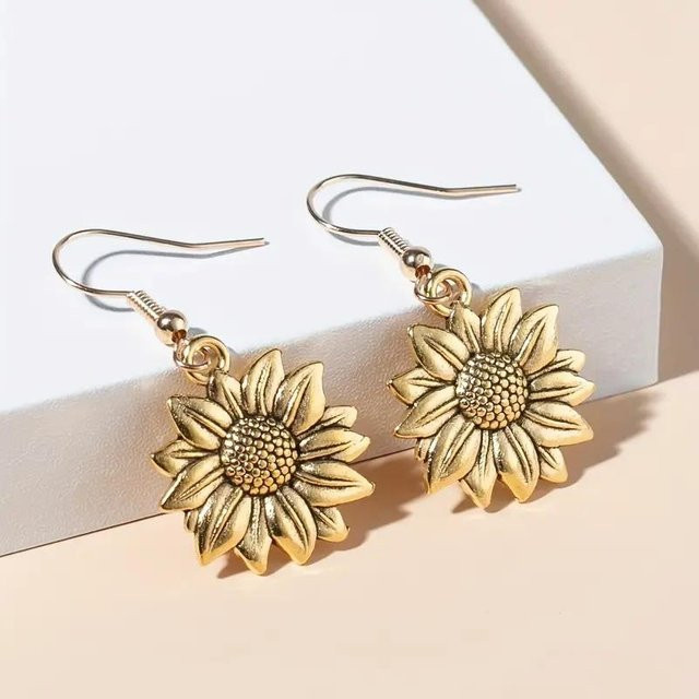 Huitan Hängeohrringe Sonnenblume, Kupfer, beige, Damen - Bild 1