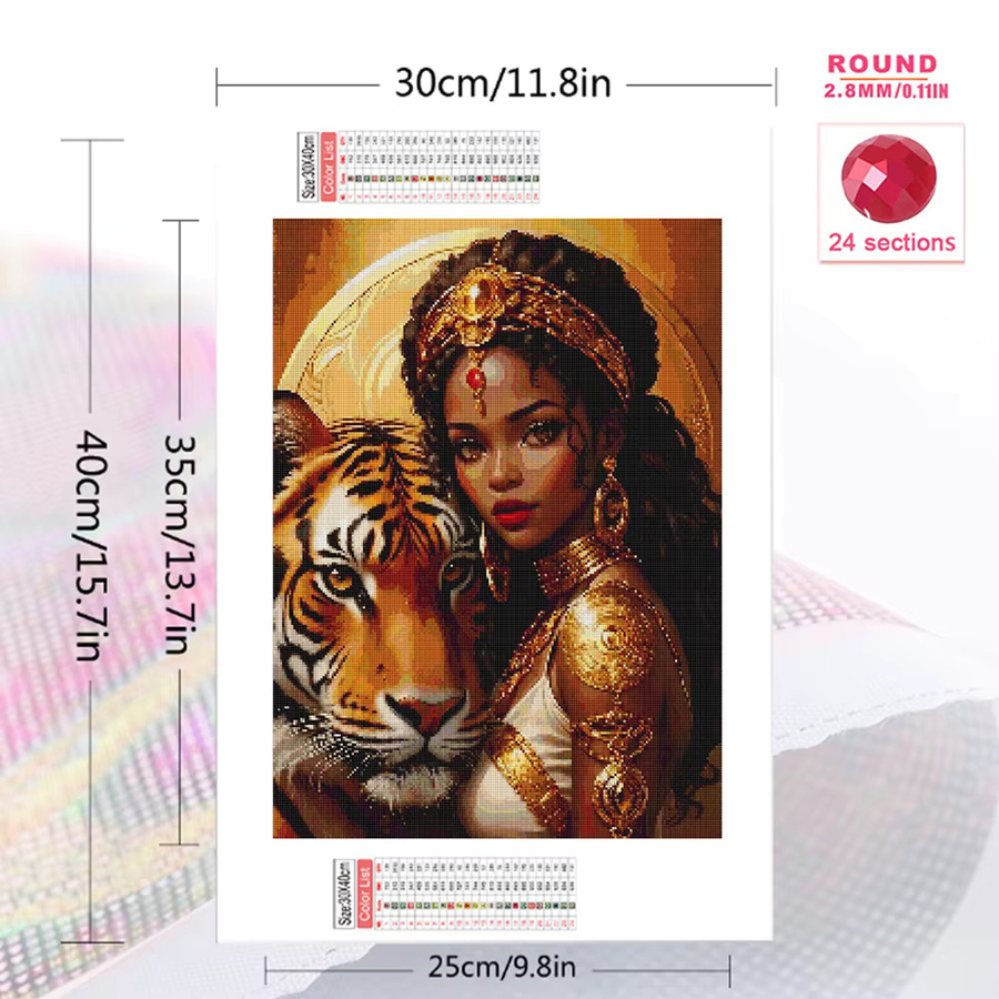 YUTTEE Diamantmalerei Tiger Set mit Mosaik Wandaufkleber in Multicolour, Rund - Bild 2