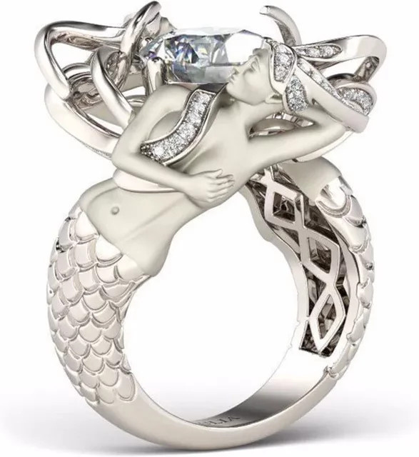 vecalon Meerjungfrauenring, 925 Silber, Diamant, Zirkonia, Damen - Bild 1
