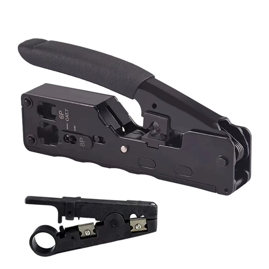 AMPCOM EZ-Type RJ45 Netzwerk-Crimper AM-718 in Schwarz für LAN CAT8/7/6A/6/5E STP/UTP und RJ11/12 TEL Modularkabel mit Crimp- und Cut-Funktion - Bild 4