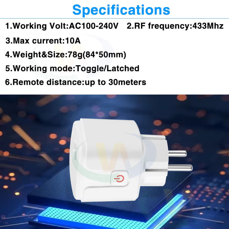 WenQia Drahtlose Smart Steckdose mit Fernbedienung 433 MHz, 16A, Weiß - Bild 4