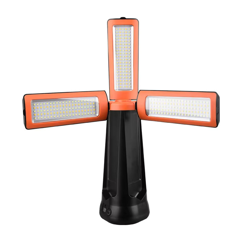 JIASHUAIXIN Multifunktionale Campinglampe mit Halterung, tragbare und faltbare Arbeitsleuchte in Schwarz und Orange, wiederaufladbar - Bild 2