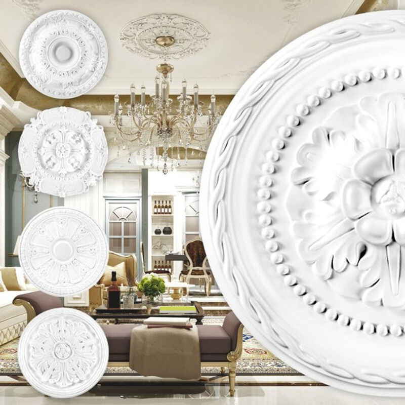 Grand Decor Stuckrosette R116 aus PU in Weiß, runde Deckenrosette mit floralem Design, Durchmesser: 30 cm - Bild 1