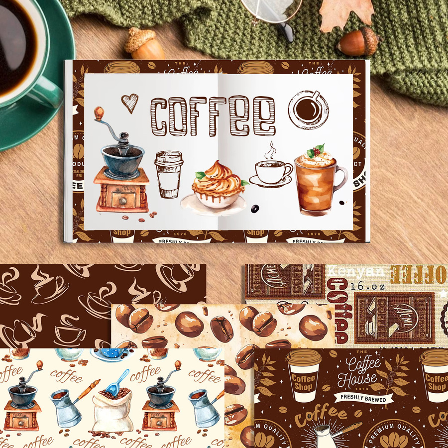 Kaffee Thema Scrapbooking Papier Set für DIY Handwerk und Origami, B: 30 cm, Mehrfarbig - Bild 3