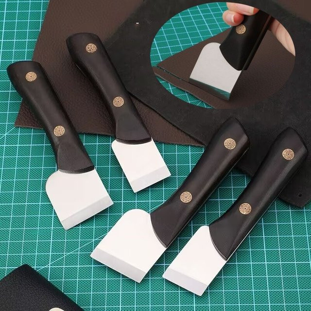 Leder-Schneidemesser für DIY Leathercraft mit Holzgriff und Stahlklinge in Schwarz - Bild 1
