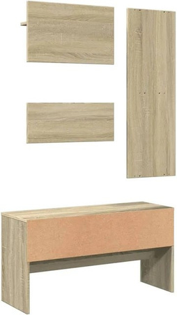 vidaXL 4-tlg Flurmöbel-Set in Braun aus Holzwerkstoff mit Schuhbank, Spiegel, Garderobenleiste mit Ablage und Garderobenleiste