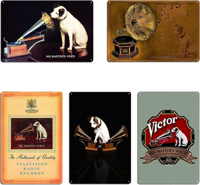 RCA VICTOR His Masters Voice Vintage Blechschild Wanddekoration aus Metall, Rechteckig, Höhe: 20 cm, Breite: 20 cm - Bild 1
