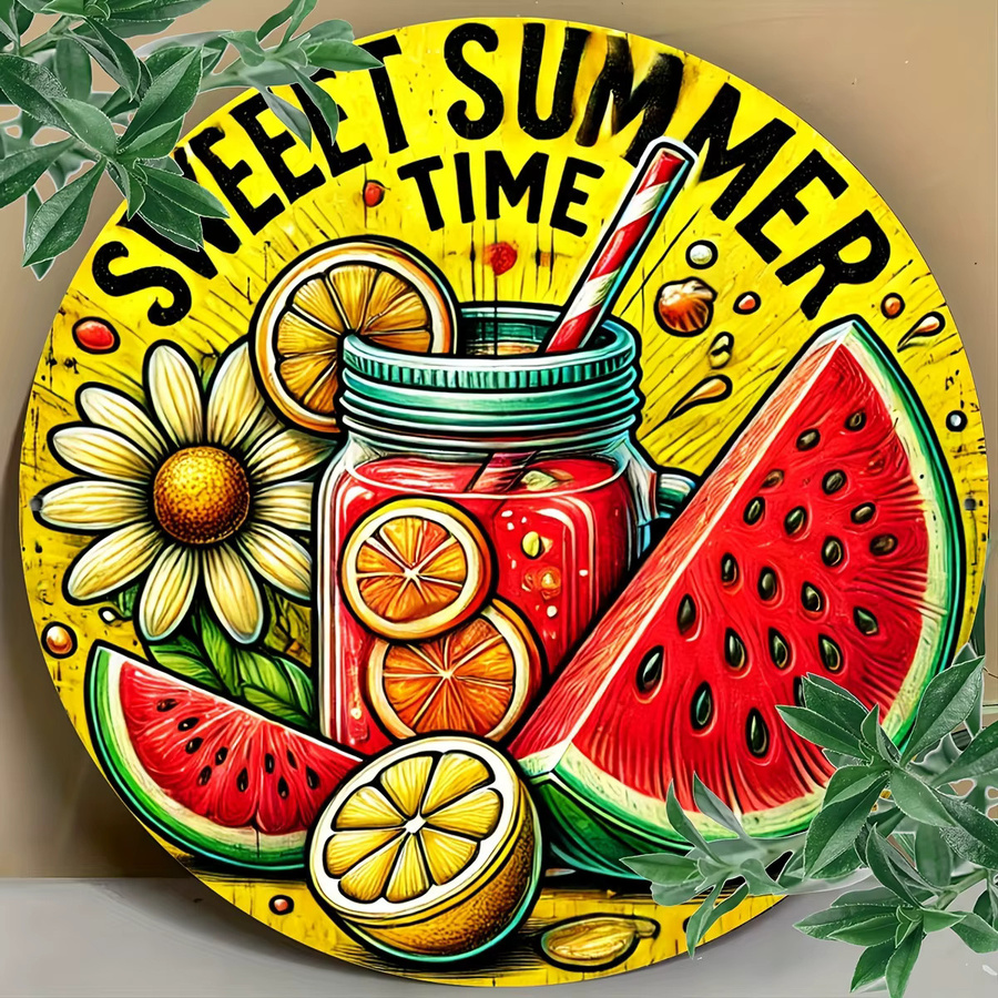 Rundes Eisenschild Potdemiel Sweet Summer Time in Multicolour mit Obst und Blumen im Retro-Design, Durchmesser: 20,3 cm - Bild 2