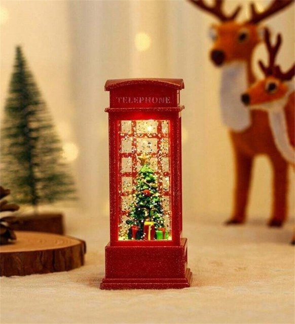 Leuchtende Weihnachtsdekoration von Yiran Furniture in Rot mit Telefonzelle, Baum, Schneemann und Weihnachtsmann-Figur als Tischdekoration für Party und Zuhause - Bild 1