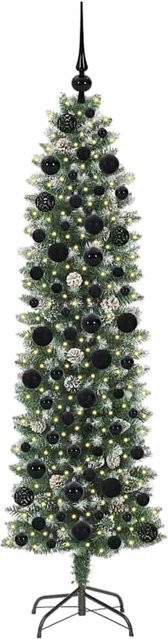 vidaXL Künstlicher Weihnachtsbaum Schlank mit LED-Beleuchtung in Grün und Weiß, Höhe: 180 cm - Bild 1