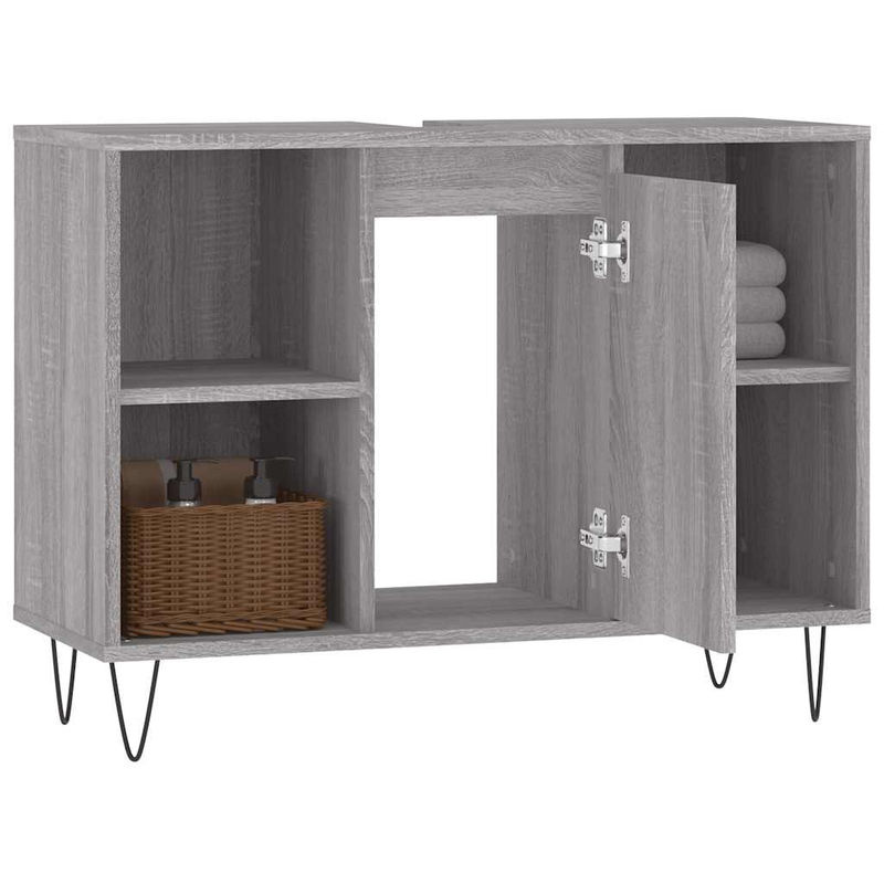 Vidaxl Badezimmerschrank im Industrial Design aus Metall und Verbundstoff, Grau, B: 80 cm, T: 33 cm, H: 60 cm - Bild 3