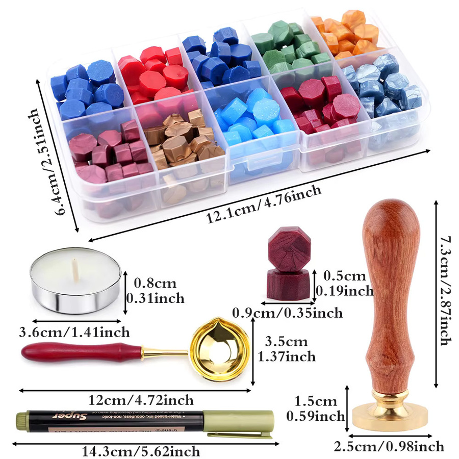 QWELL Wachssiegel-Stempelset mit 26 Buchstaben A-Z und 200 Siegelwachsperlen in Multicolour für Vintage-Dekorationen und Hochzeiten - Bild 1
